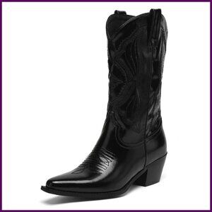 Wide Calf Cowgirl Boots Snip Toe 2.25" Heel Side Zipper Leather